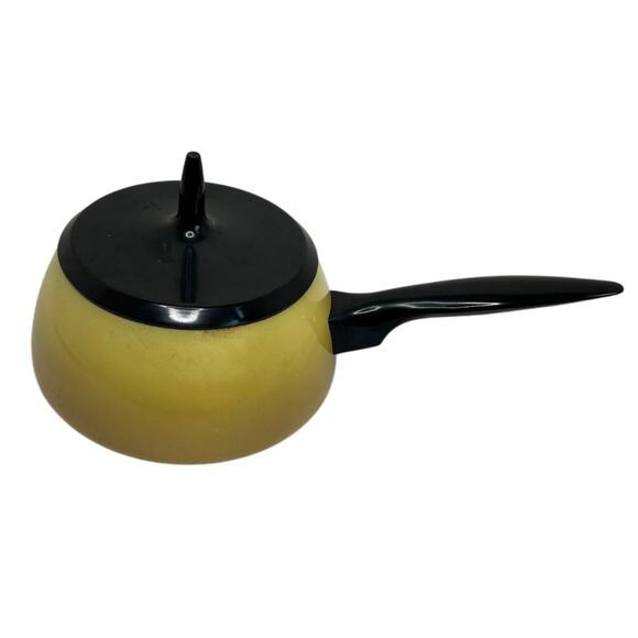 MCM Sauce Pan Pot Yellow Enamel with Black Lid Vtg - Picture 1 of 9